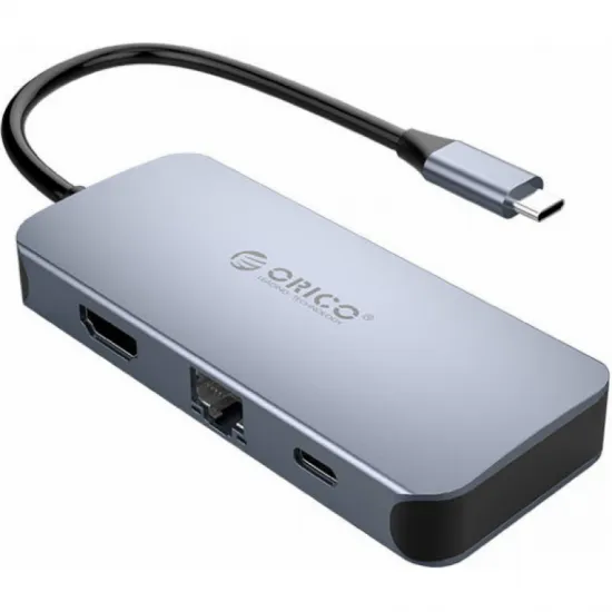 Адаптер ORICO USB-C 6 в 1 HDMI 4K, 3x USB 3.0, RJ45, USB-C PD 100 Вт ORICO USB-C 6 в 1 MC-U602P-GY-BP