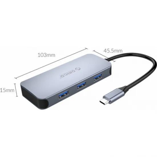 Адаптер ORICO USB-C 6 в 1 HDMI 4K, 3x USB 3.0, RJ45, USB-C PD 100 Вт ORICO USB-C 6 в 1 MC-U602P-GY-BP