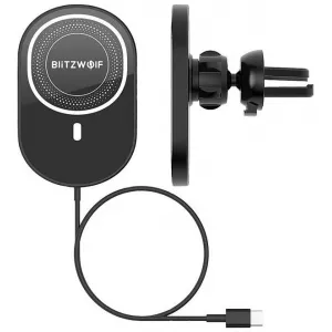 BlitzWolf automašīnas telefona turētājs ar bezvadu uzlādi Qi 15W, BlitzWolf BW-CW4, 5907489608251