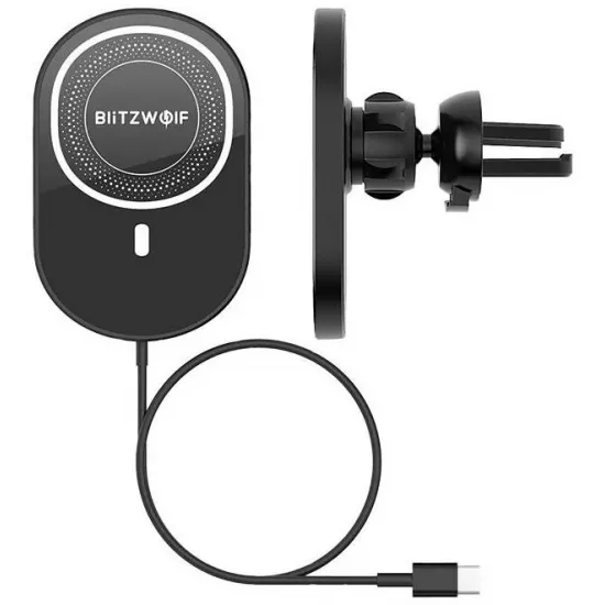 BlitzWolf automašīnas telefona turētājs ar bezvadu uzlādi Qi 15W, BlitzWolf BW-CW4, 5907489608251