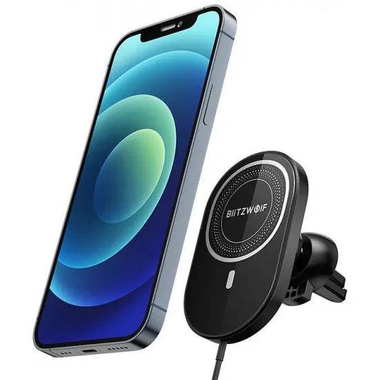BlitzWolf automašīnas telefona turētājs ar bezvadu uzlādi Qi 15W, BlitzWolf BW-CW4, 5907489608251