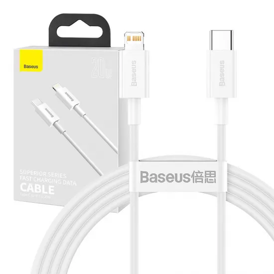 Baseus datu - uzlādes kabelis USB-C uz Lightning, 20W, PD, 1,5m, Basesus CATLYS-B02, balts, 6953156205345