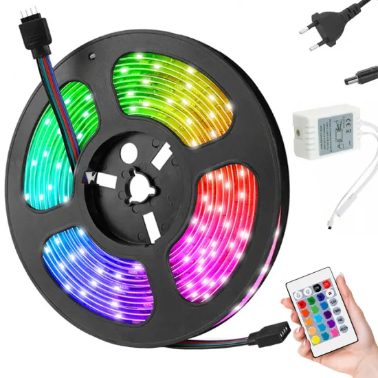 Светодиодная лента с пультом и адаптером, RGB SMD 5050, влагозащита IP65, 5м