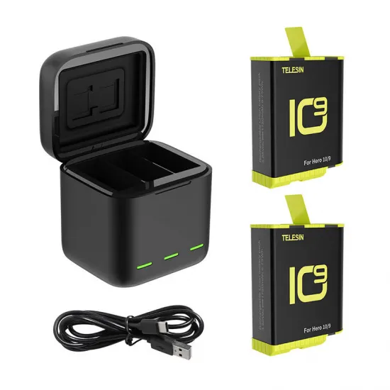 Telesin Зарядное устройство для GoPro Hero 9/Hero 10, 2 аккумулятора, 3 слота, Telesin GP-BNC-901-B