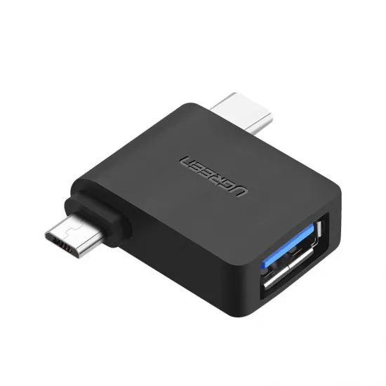 OTG-переходник USB-A 3.0 на USB-C и micro-USB (черный), 2 в 1, UGREEN 30453