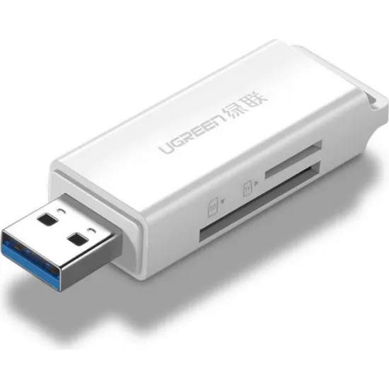 Считыватель карт памяти SD/microSD, USB 3.0, UGREEN CM104, белый, 40753