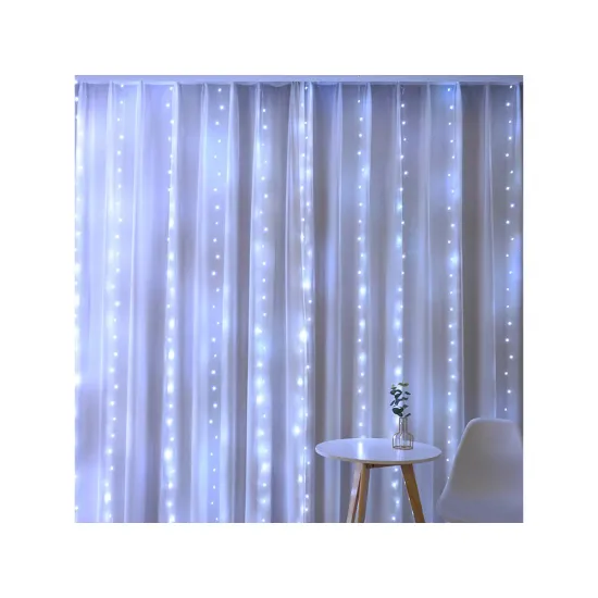 Led virtene, aizkari ar pulti, 3 x 3m, RGB ,300LED, auksti balta, 26018_BZ