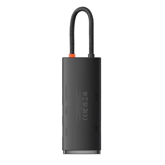 USB-C HUB разветвитель 6 в 1, USB-C на 2x USB 3.0 + USB-C + HDMI + SD/TF, серия Baseus Lite WKQX050001, черный