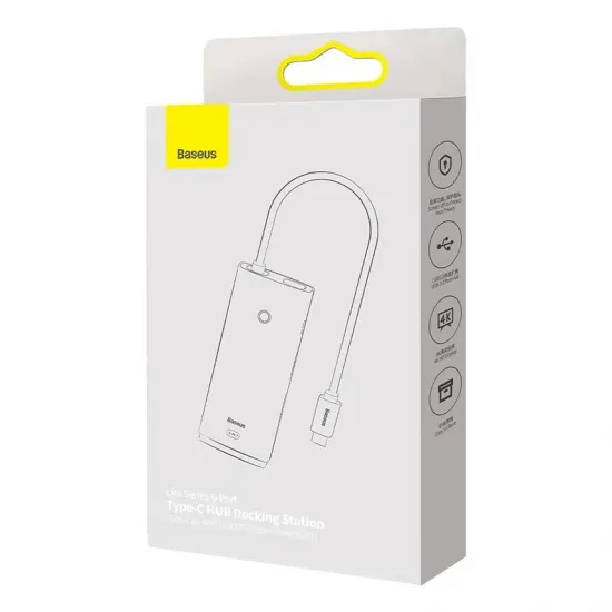 USB-C HUB разветвитель 6 в 1, USB-C на 2x USB 3.0 + USB-C + HDMI + SD/TF, серия Baseus Lite WKQX050001, черный