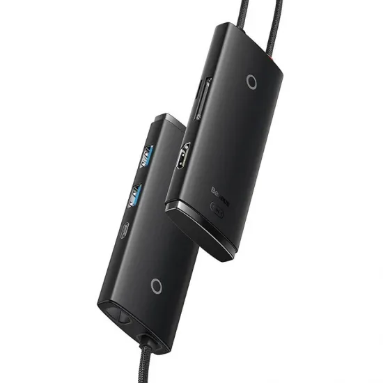 USB-C HUB разветвитель 6 в 1, USB-C на 2x USB 3.0 + USB-C + HDMI + SD/TF, серия Baseus Lite WKQX050001, черный