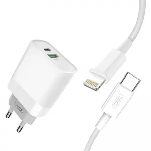 XO iPhone lādētājs 18W + kabelis USB-C uz Lightning, QC3.0, PD, XO L64, balts, 6920680872442