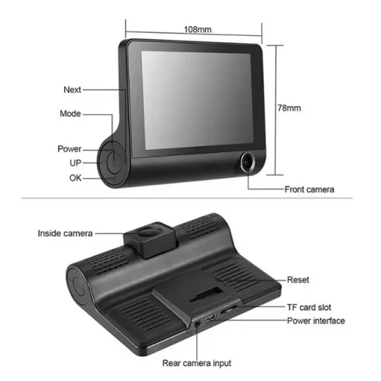 Видеорегистратор с камерой салона и заднего вида, 4'' IPS touch, 12Mp, DVR-04