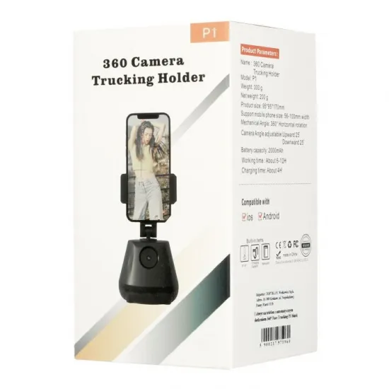Telefona turētājs ar 360° kustības sensoru un sejas izsekošanas kameru, P1, melns, Phone holder with 360° face tracking P1 black, URZ000298, 5900217975960