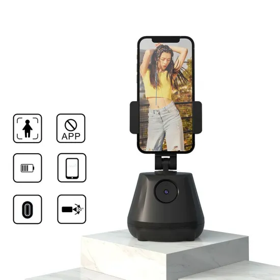 Telefona turētājs ar 360° kustības sensoru un sejas izsekošanas kameru, P1, melns, Phone holder with 360° face tracking P1 black, URZ000298, 5900217975960