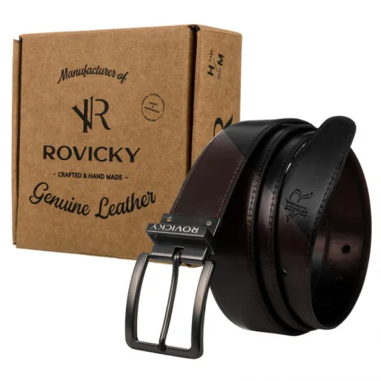 Vīriešu josta, āda, 115cm, ROVICKY RPM-14D-115-PUM / 8698, divpusēja - brūns / melns, 5903051088698