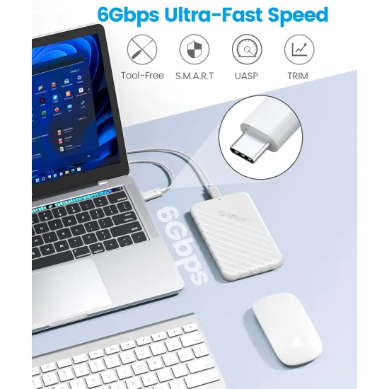 Корпус Orico SSD / HDD 2,5'', 5 Гбит/с, USB 3.0 Micro-B, белый, Orico 25PW1-U3-WH-EP, 6941788854512