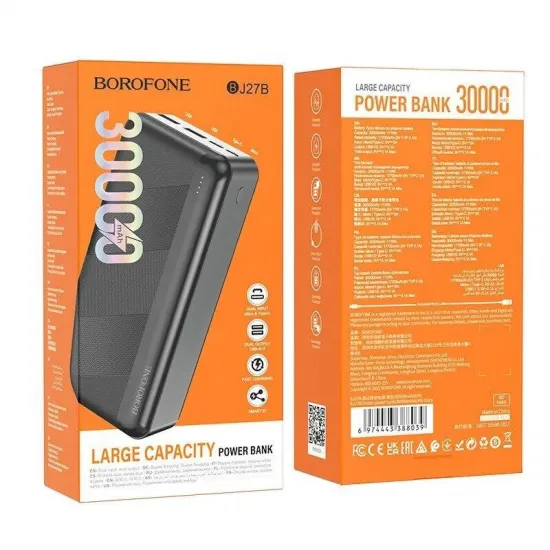 Akumulators Power Bank 30000mAh, 2xUSB, 5V, 2.1A, Borofone BJ27B, melns
