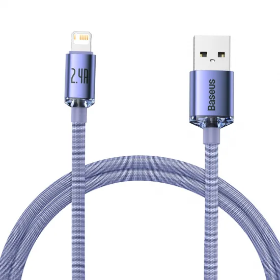 Кабель для передачи данных и зарядки iPhone Lightning 2.4A, 1.2m, 480Mbps, Baseus Crystal Shine CAJY000005, фиолетовый