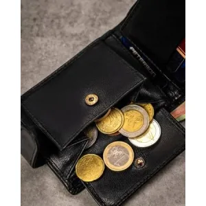 Dāvanu komplekts, Vīriešu naudas maks + atslēgu piekariņš, āda, RFID, PETERSON PTN SET-M-N003L-GVT Black