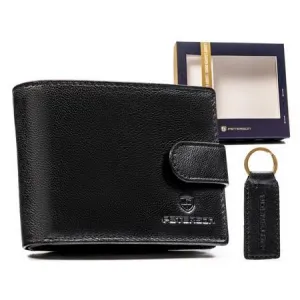 Dāvanu komplekts, Vīriešu naudas maks + atslēgu piekariņš, āda, RFID, PETERSON PTN SET-M-N003L-GVT Black
