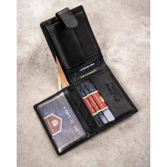 Подарочный набор Мужской кошелек + брелок, кожа, RFID, PETERSON PTN SET-M-N003L-GVT Черный