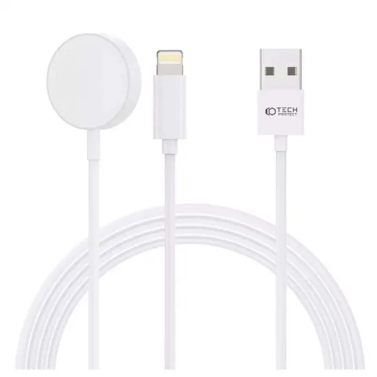 Apple Watch magnētisks UltraBoost indukcijas lādētājs + kabelis 2in1, USB-C, 2.5W, 5V/2.4A, 150cm, balts, Tech Protect 9490713932780