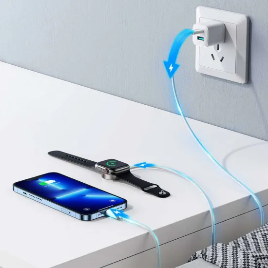 Apple Watch magnētisks UltraBoost indukcijas lādētājs + kabelis 2in1, USB-C, 2.5W, 5V/2.4A, 150cm, balts, Tech Protect 9490713932780