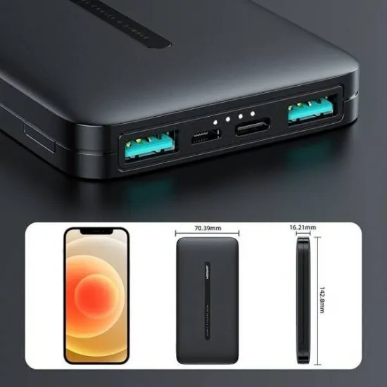 Joyroom akumulators 10000mAh, 2.1A, melns, Powerbank Joyroom JR-T012, 6941237160331