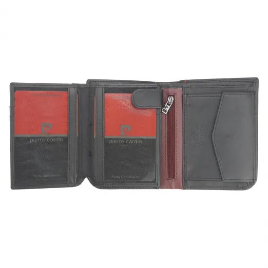 Vīriešu naudas maks, āda, RFID, Pierre Cardin TILAK38 326, melns, sarkans