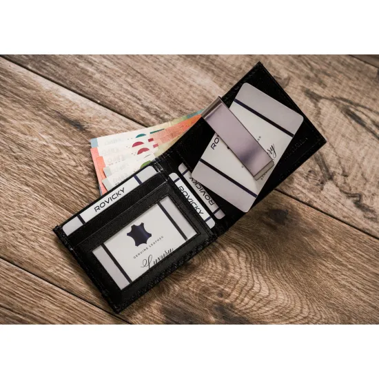 Vīriešu naudas maks, āda, RFID, Rovicky R-RM-21-GCL-CF, melns