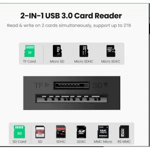 Картридер microSD, SD, USB 3.0, UGREEN CR127, 20250, черный, 6957303894178