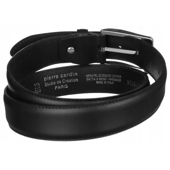 Ремень мужской кожаный, 105см, Pierre Cardin 9025 NERO, черный, 5903051167331