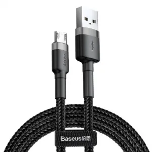 Кабель Micro USB 2,4А 1м, Baseus Cafule CAMKLF-BG1, серый+черный, 6953156280335