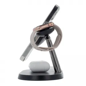 Bezvadu lādētājs 3in1 15W ar MagSafe, melns, Maxlife MXWC-03, 5900495619464
