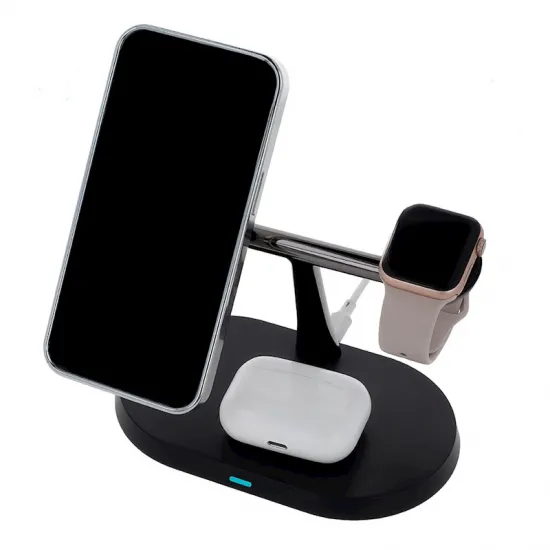 Беспроводное зарядное устройство 3в1 15Вт с MagSafe, чёрное, Maxlife MXWC-03, 5900495619464