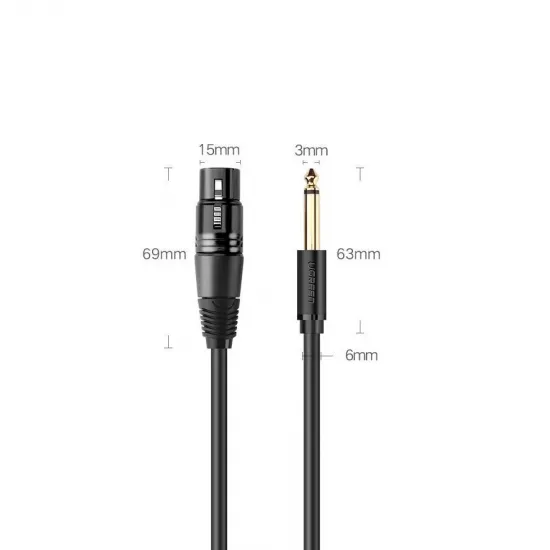 Микрофонный кабель XLR (гнездо) — разъем 6,35 мм (папа), 3 м, Ugreens AV131, 20720, 6957303827206