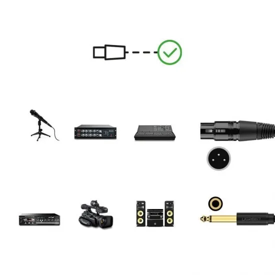 Микрофонный кабель XLR (гнездо) — разъем 6,35 мм (папа), 3 м, Ugreens AV131, 20720, 6957303827206