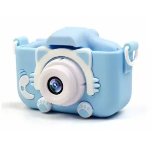 CP X5 Детская Цифровая Фото и Видео камера с Резиновым чехлом MicroSD катрой  2'' LCD цветным экраном Голубой кот