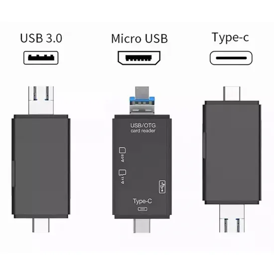 Универсальный картридер SD, microSD, USB 3.0, USB-C, OTG, AK180B