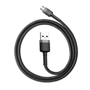 Кабель micro USB 2.4A, 0.5м, двухсторонний, серый - черный, Baseus Cafule CAMKLF-AG1