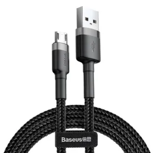 Кабель micro USB 2.4A, 0.5м, двухсторонний, серый - черный, Baseus Cafule CAMKLF-AG1