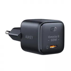 Aukey GaN ātrais lādētājs USB-C 30W 3A PD3.0, melns, Aukey Omnia 2 Mini PA-B1L, 689323784851