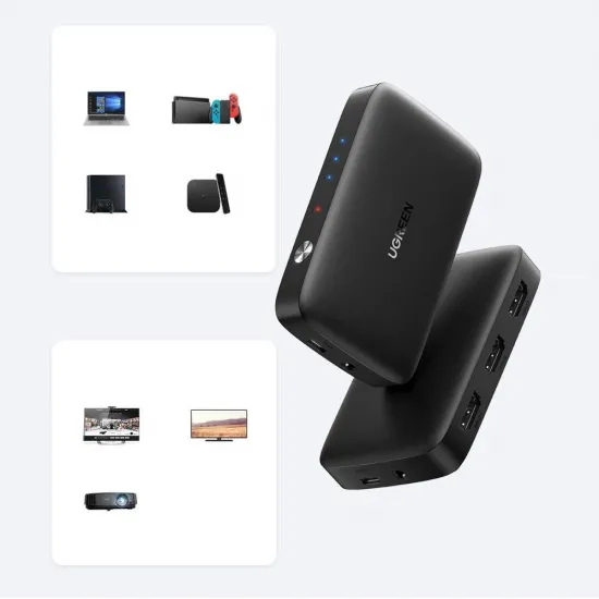 Ugreen HDMI-сплиттер - коммутатор, 3 x HDMI 4K 30 Гц, черный, Ugreen CM332 80125, 6957303881253