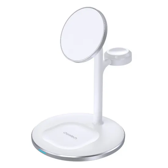 Индукционная зарядная станция Choetech T585-F 3 в 1 для iPhone 12/13/14, AirPods, Apple Watch. Белая.