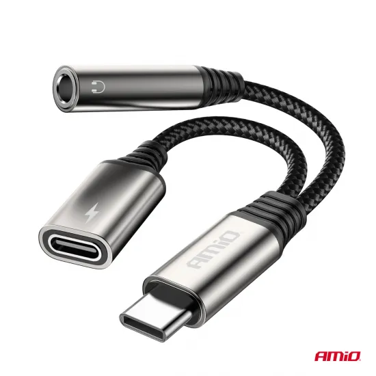 USB-C uz USB-C + 3.5 mm Mini Jack adapteris AMiO 04295