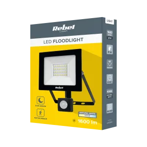 LED prožektors ar PIR sensoru (kustība, krēsla) 20W (28 x 2835 SMD), 230V, 4000K, Rebel URZ3601