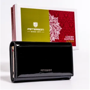 Sieviešu naudas maks, āda, RFID, PETERSON PTN BC-466-1698, melns