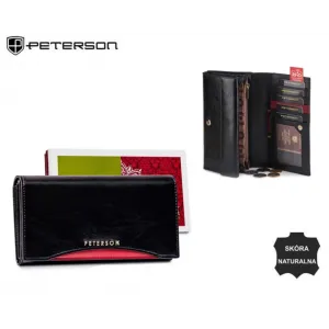 Sieviešu naudas maks, āda, RFID, PETERSON PL-411, melns, sarkans