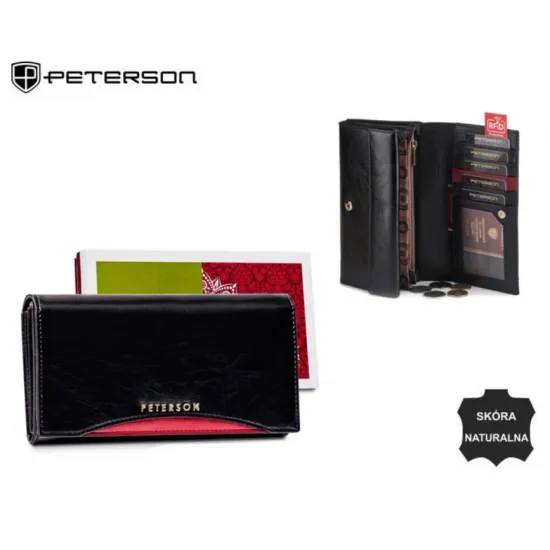 Кошелек женский, кожа, RFID, PETERSON PL-411, черный, красный