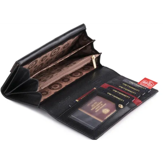 Кошелек женский, кожа, RFID, PETERSON PL-411, черный, красный